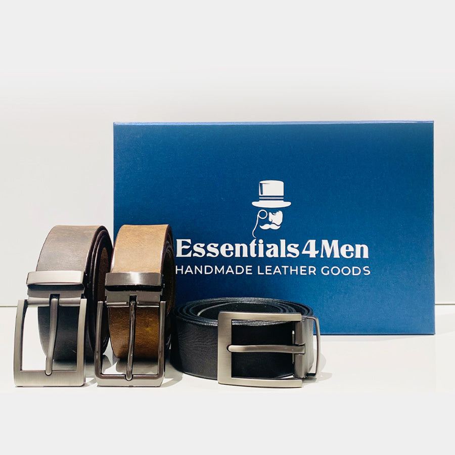 Coffret cadeau n° 2 - Coffret cadeau de 3 ceintures en cuir pleine fleur